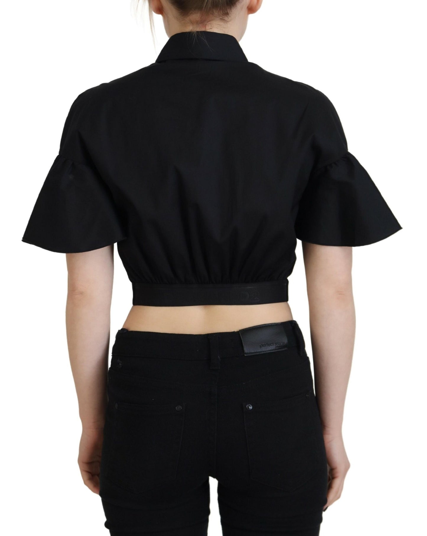 Dsquared² Black Collared Button Down Short Sleeve Cropped Top Dsquared²