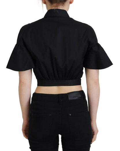 Dsquared² Black Collared Button Down Short Sleeve Cropped Top Dsquared²