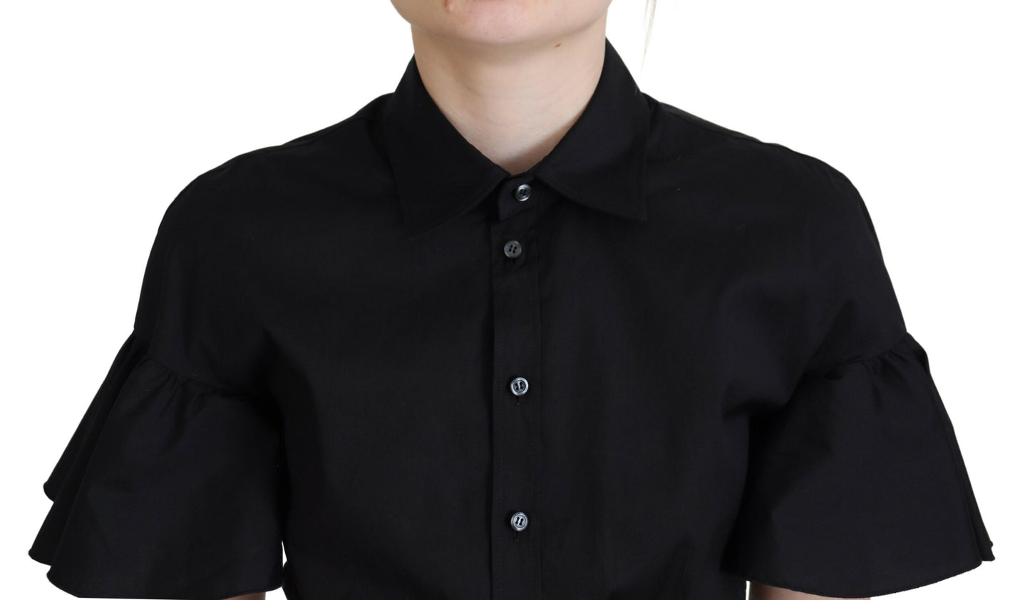 Dsquared² Black Collared Button Down Short Sleeve Cropped Top Dsquared²