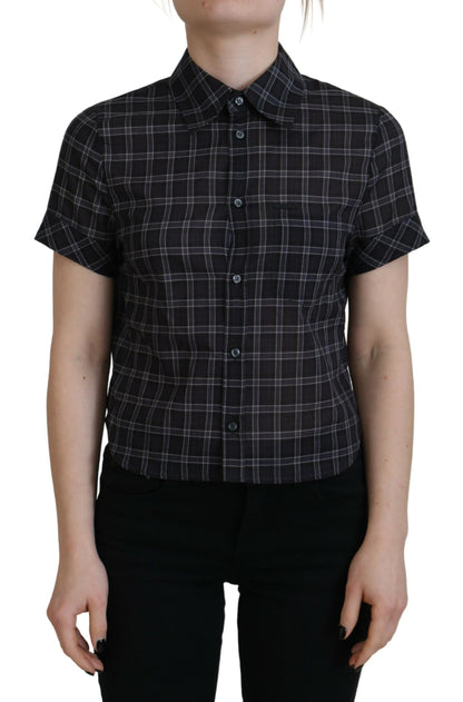 Dsquared² Black Checkered Collared Button Short Sleeves Top Dsquared²