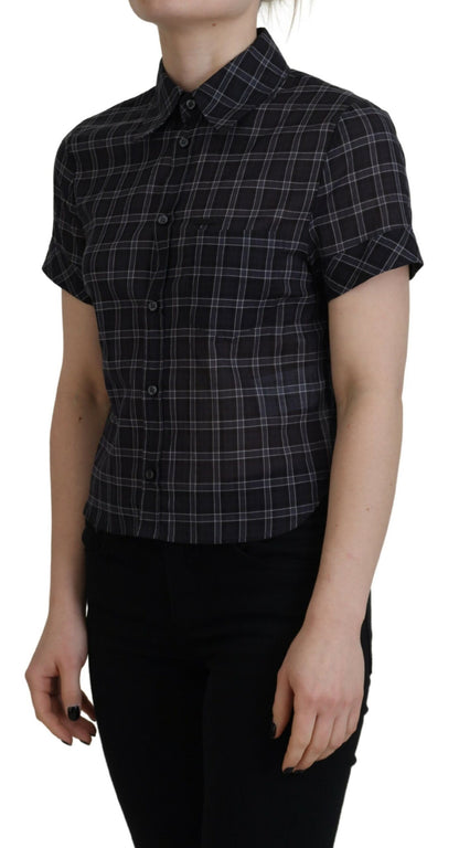 Dsquared² Black Checkered Collared Button Short Sleeves Top Dsquared²