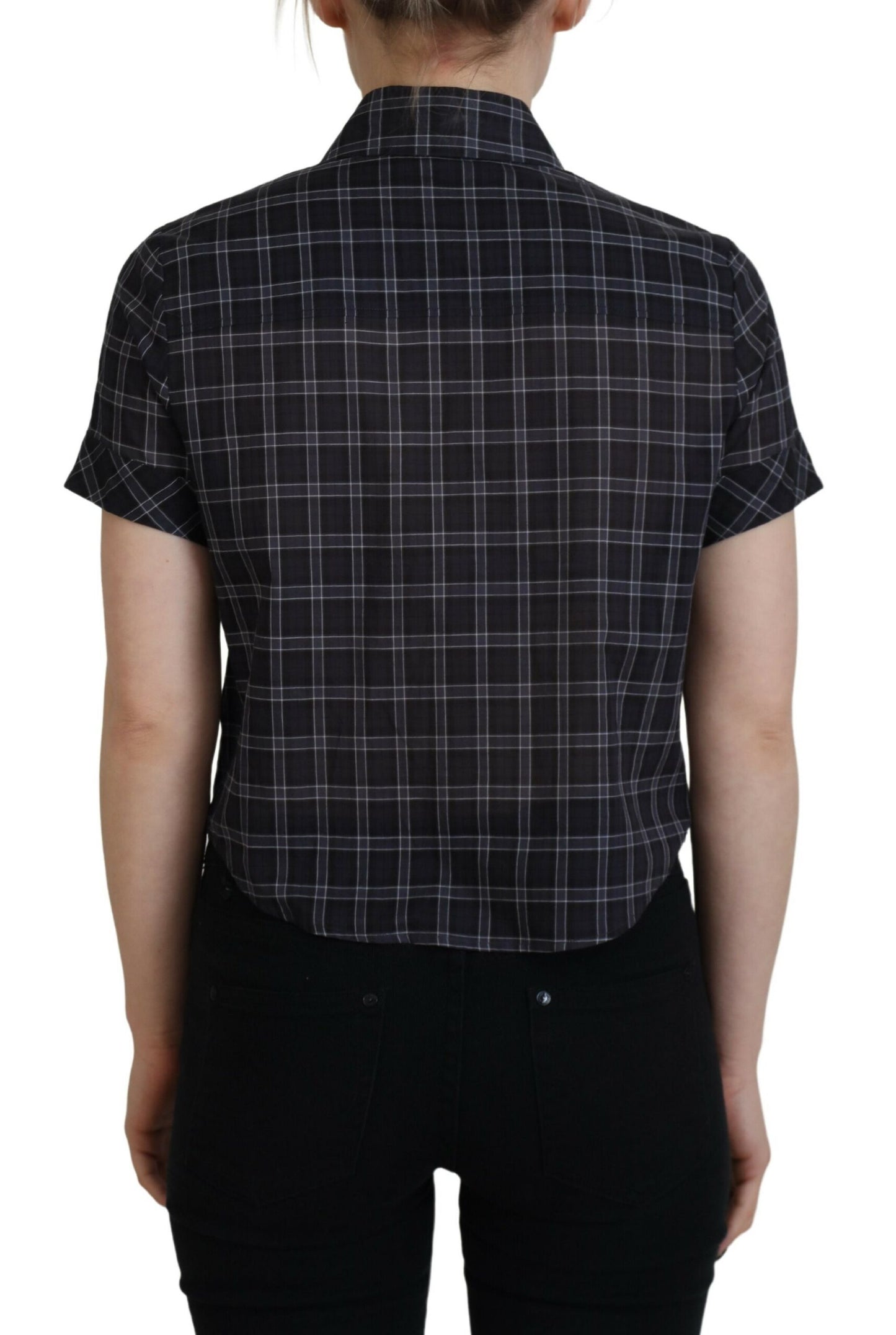 Dsquared² Black Checkered Collared Button Short Sleeves Top Dsquared²