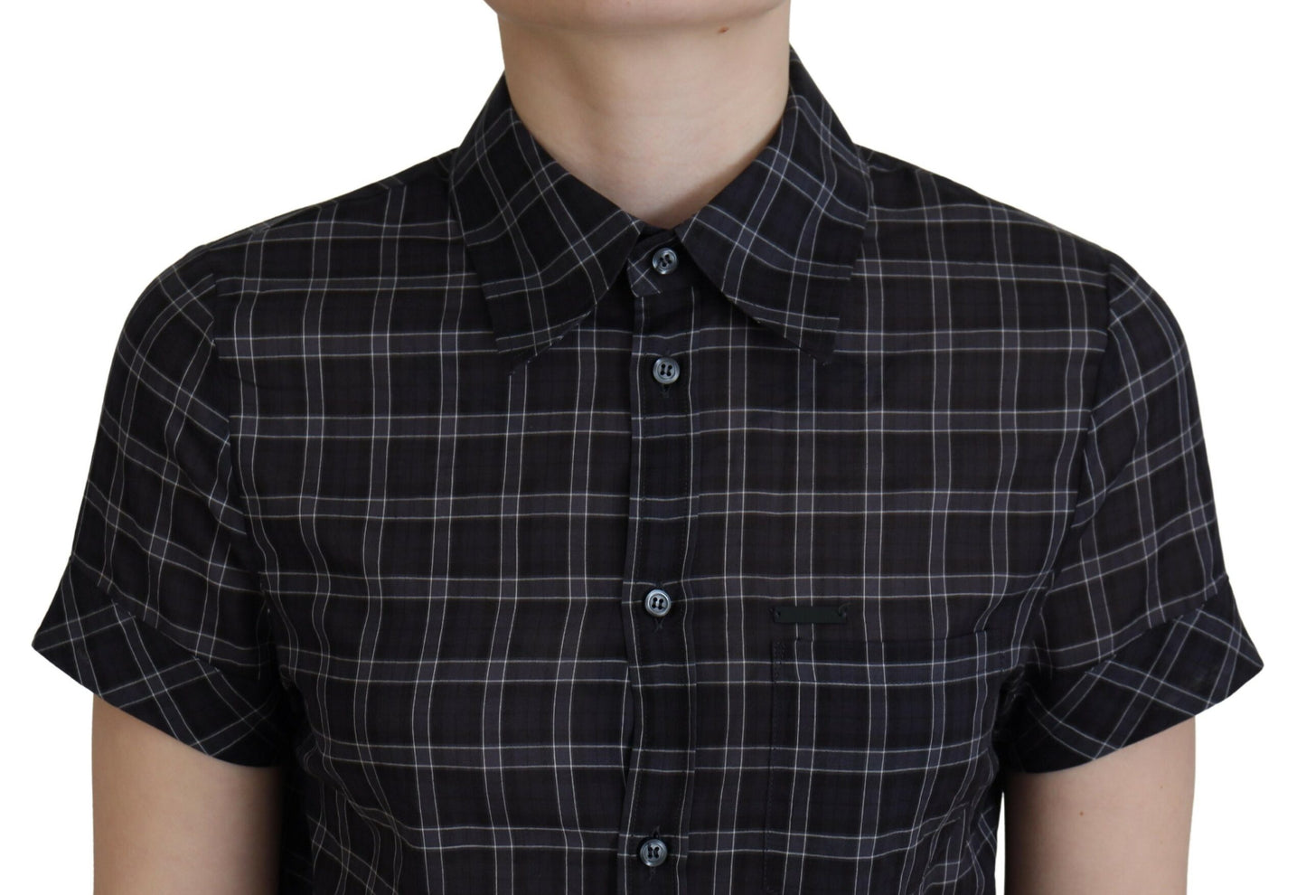 Dsquared² Black Checkered Collared Button Short Sleeves Top Dsquared²