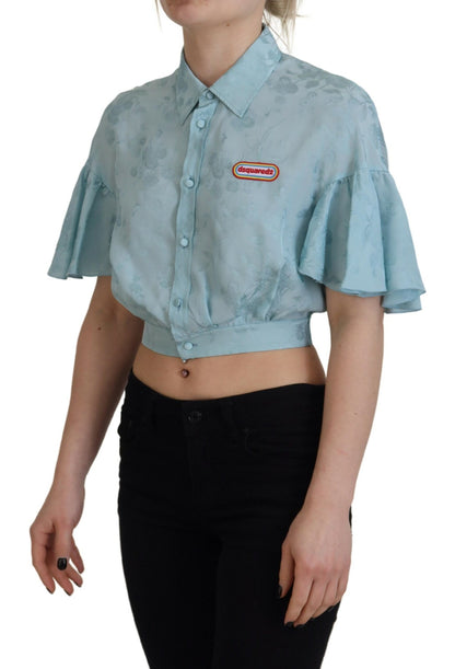 Dsquared² Blue Collared Button Down Short Sleeve Cropped Top Dsquared²