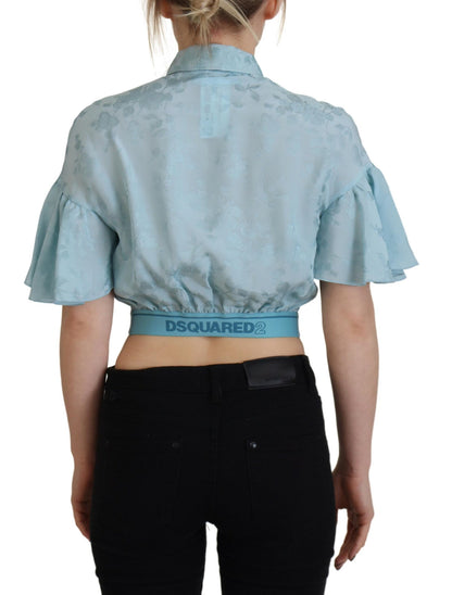 Dsquared² Blue Collared Button Down Short Sleeve Cropped Top Dsquared²