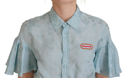 Dsquared² Blue Collared Button Down Short Sleeve Cropped Top Dsquared²