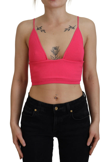 Dsquared² Pink Ribbed Knit Bra Cropped Spaghetti Strap Top Dsquared²