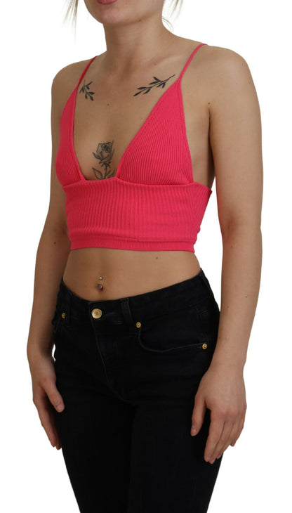 Dsquared² Pink Ribbed Knit Bra Cropped Spaghetti Strap Top Dsquared²