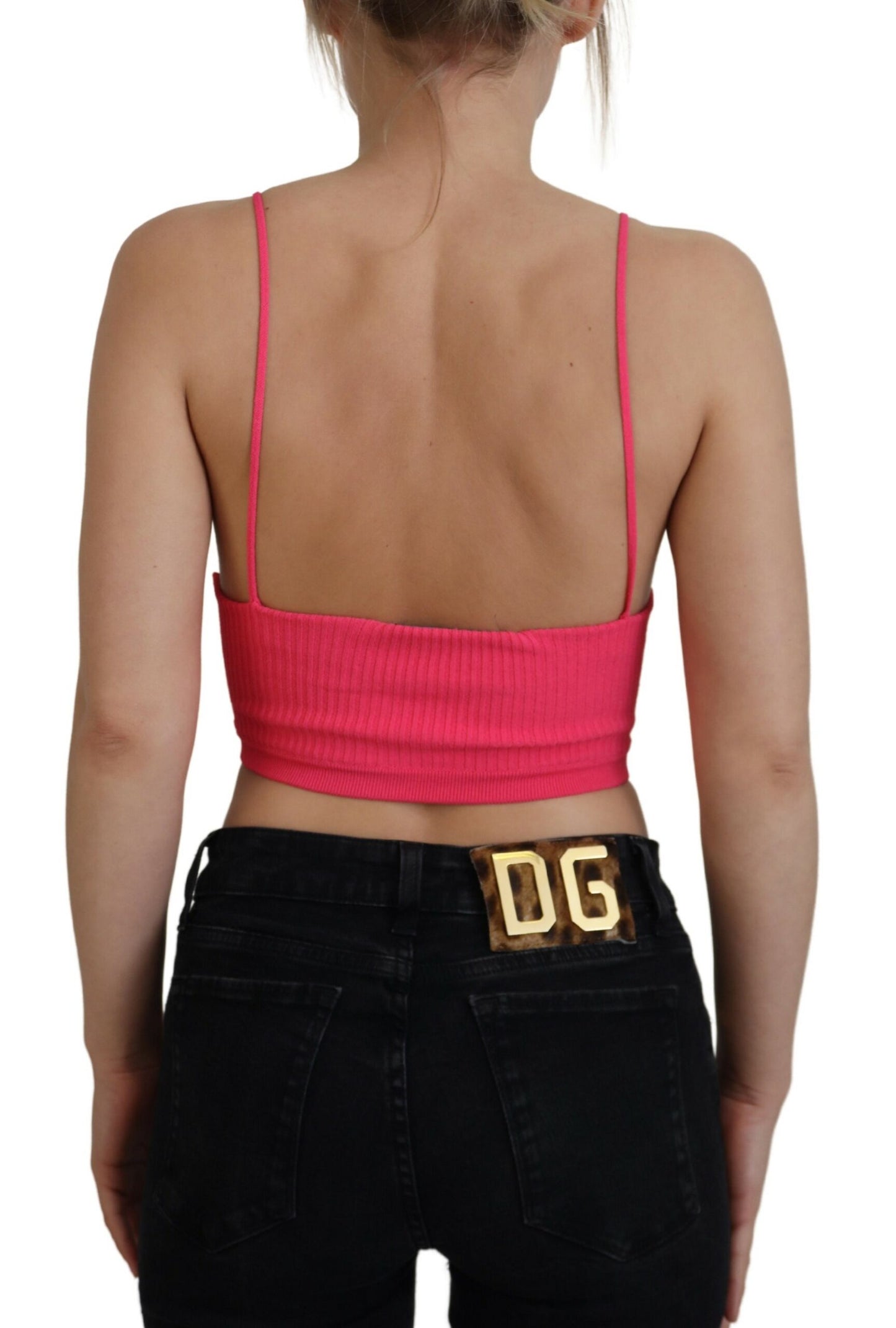 Dsquared² Pink Ribbed Knit Bra Cropped Spaghetti Strap Top Dsquared²