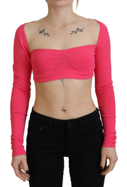 Dsquared² Pink Viscose Knit Square Neck Long Sleeves Top Dsquared²