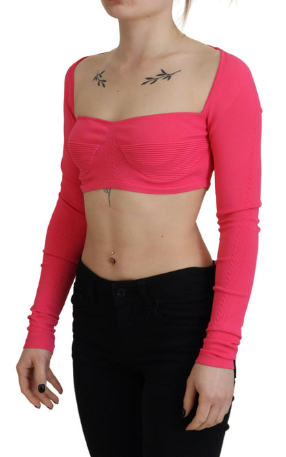 Dsquared² Pink Viscose Knit Square Neck Long Sleeves Top Dsquared²