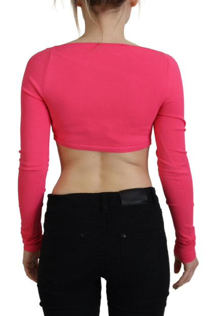 Dsquared² Pink Viscose Knit Square Neck Long Sleeves Top Dsquared²