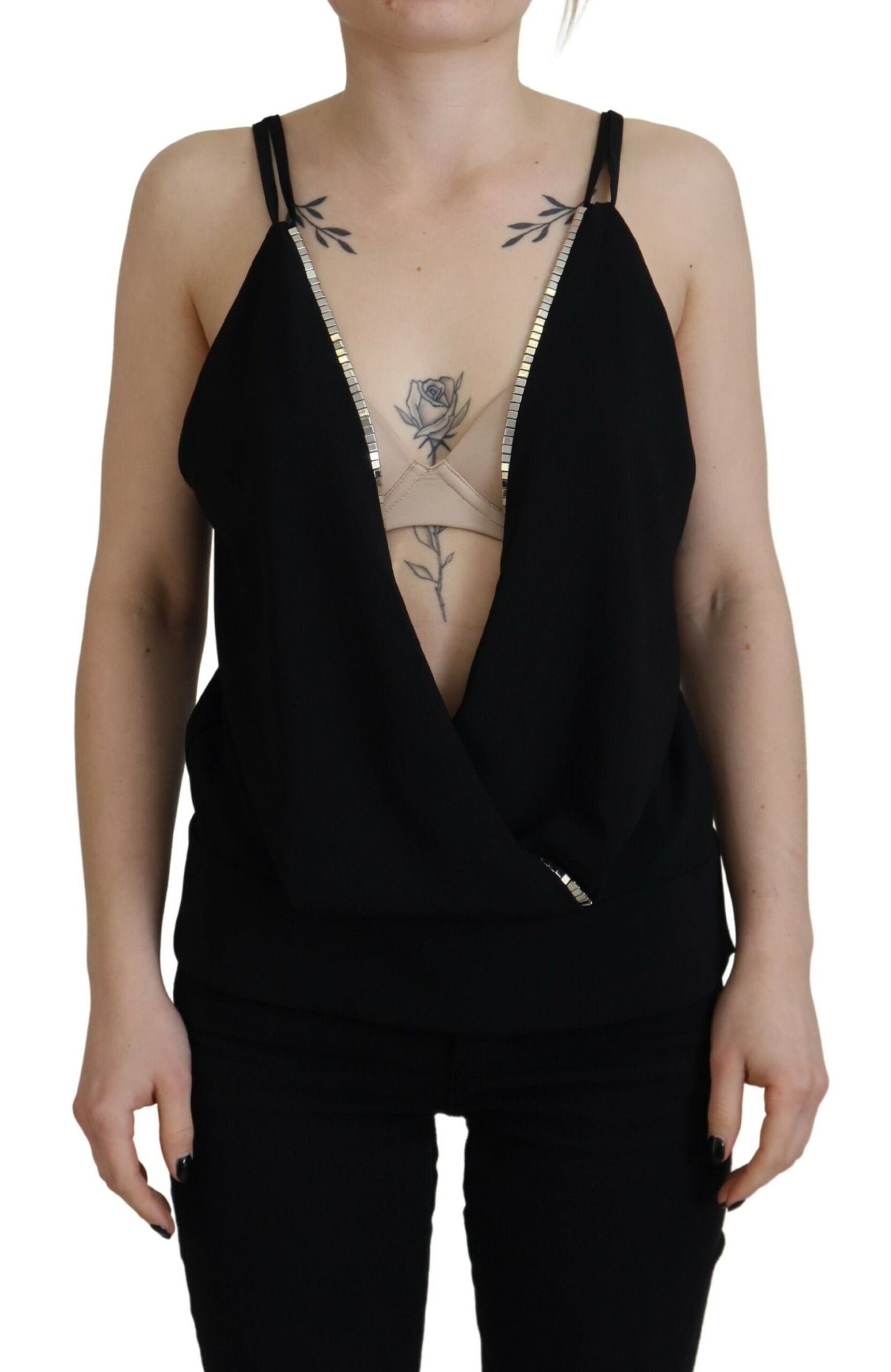 Dsquared² Black Embellished Deep V-neck Sleeveless Tank Top Dsquared²