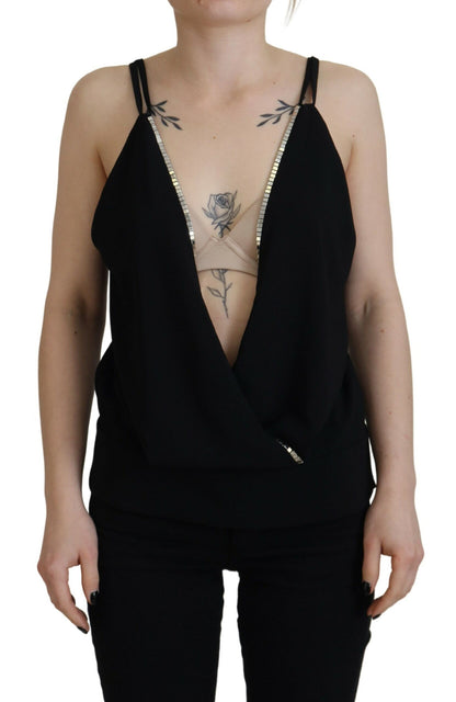 Dsquared² Black Embellished Deep V-neck Sleeveless Tank Top Dsquared²