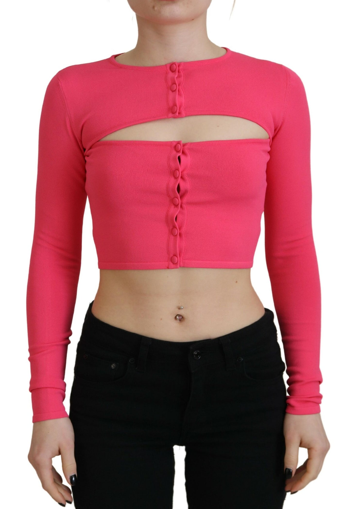 Dsquared² Pink Viscose Knit Open Chest Long Sleeves Top Dsquared²