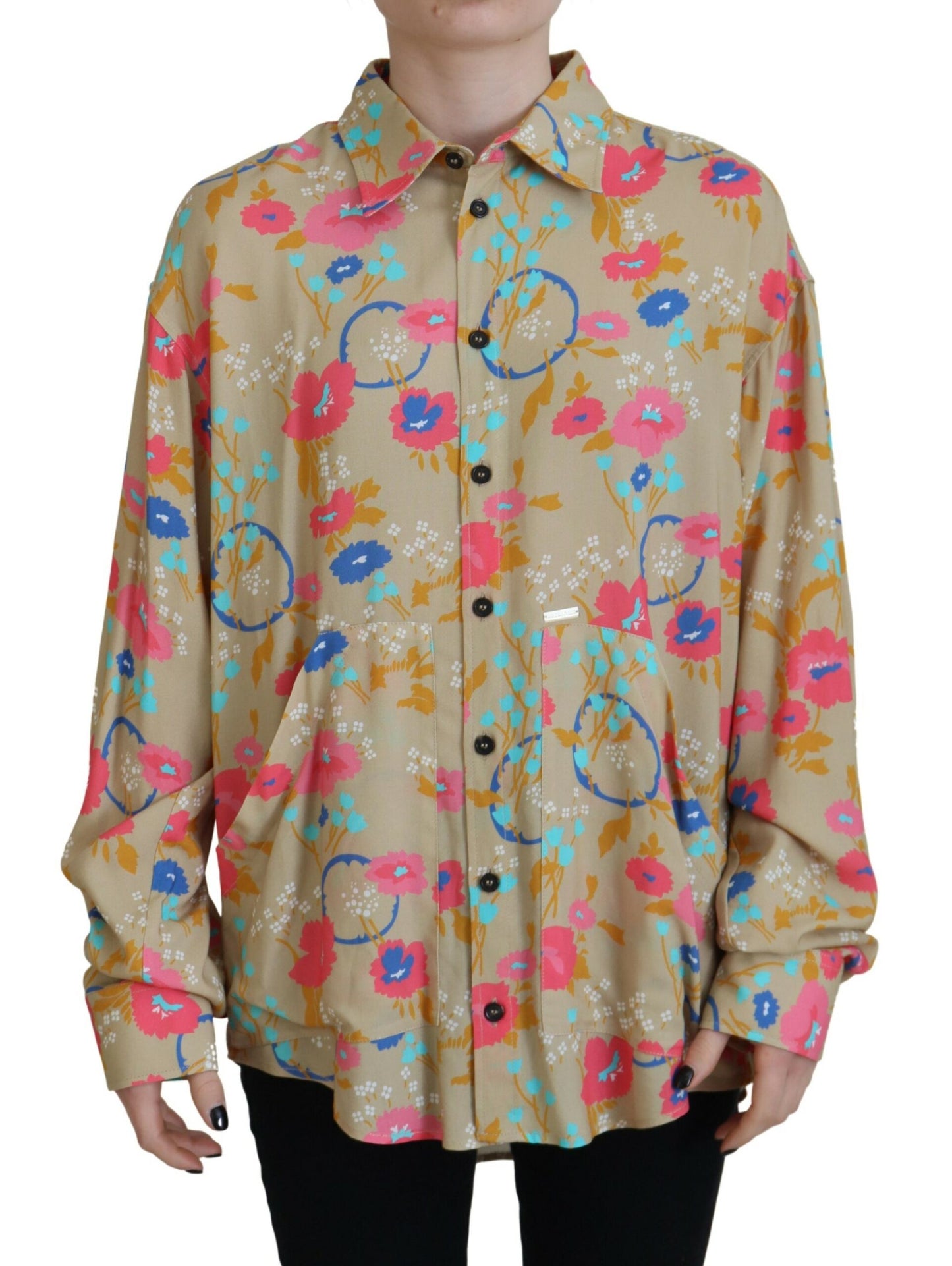 Dsquared² Beige Floral Collared Button Down Long Sleeves Shirt Dsquared²