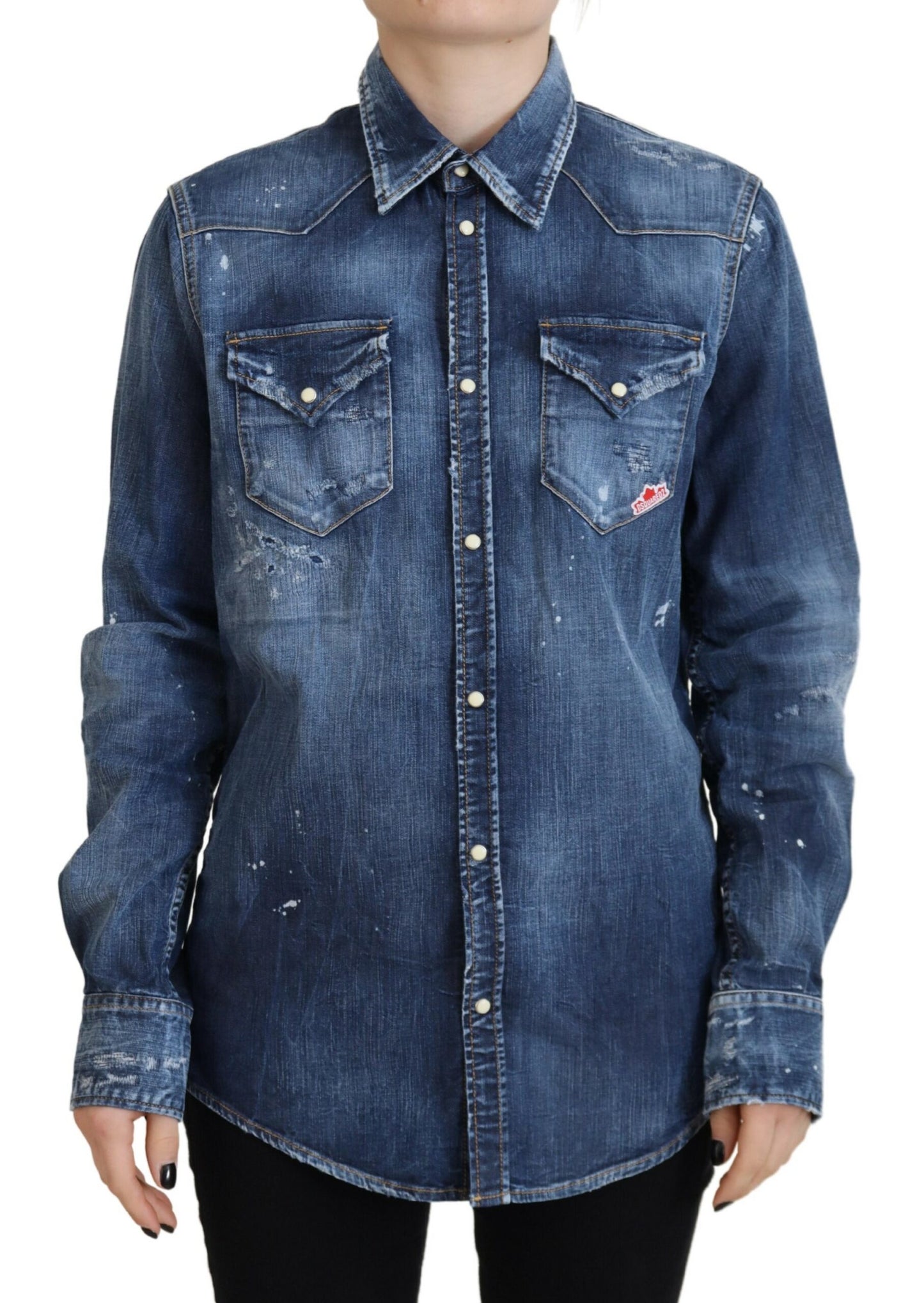 Dsquared² Blue Washed Cotton Button Down Collared Denim Shirt Dsquared²