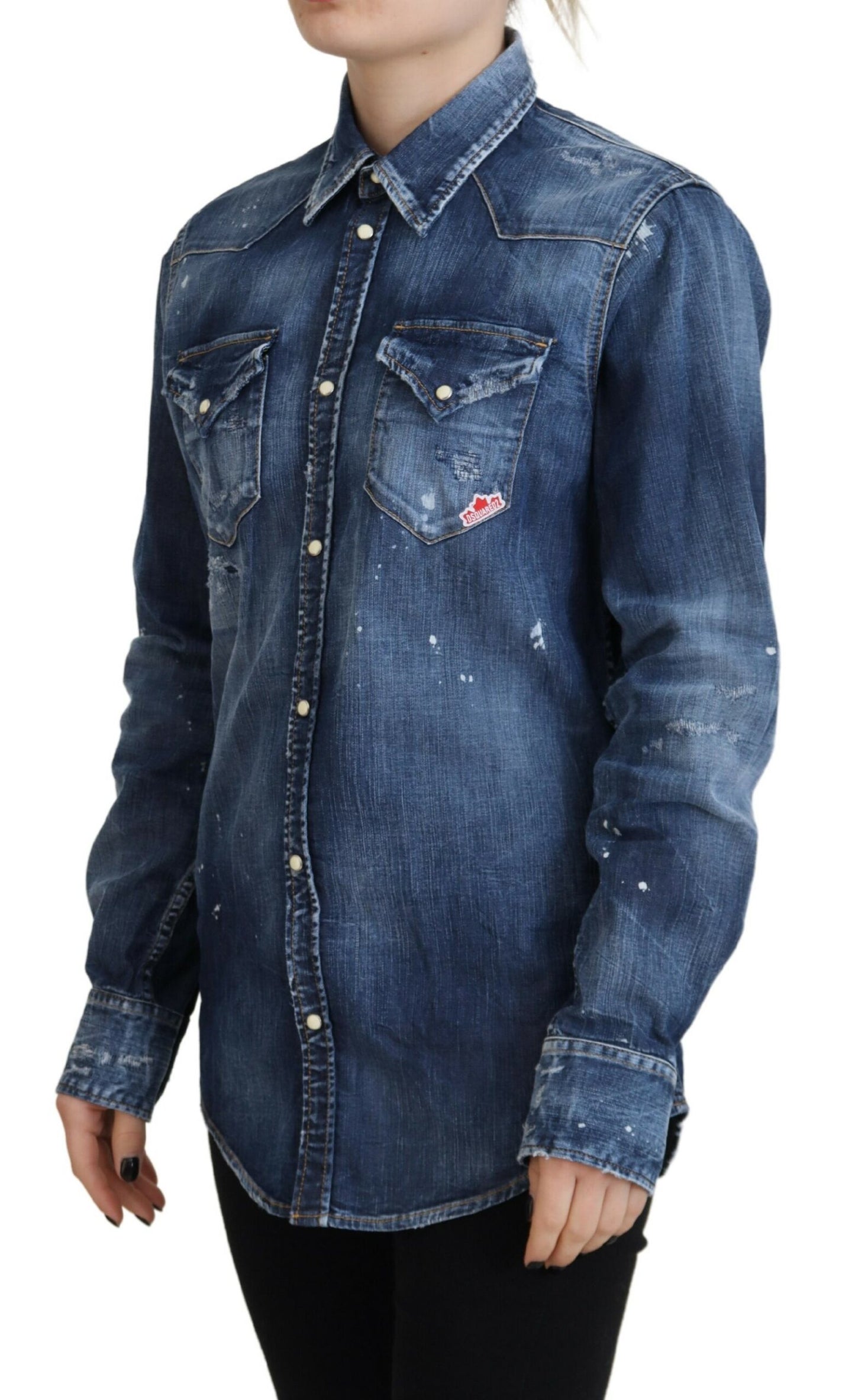 Dsquared² Blue Washed Cotton Button Down Collared Denim Shirt Dsquared²