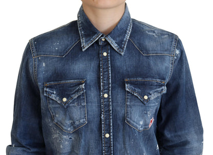 Dsquared² Blue Washed Cotton Button Down Collared Denim Shirt Dsquared²