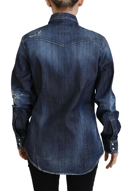 Dsquared² Blue Washed Cotton Button Down Collared Denim Top Dsquared²