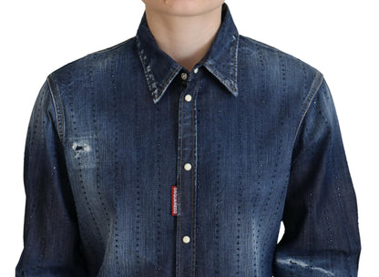 Dsquared² Blue Washed Cotton Button Down Collared Denim Top Dsquared²