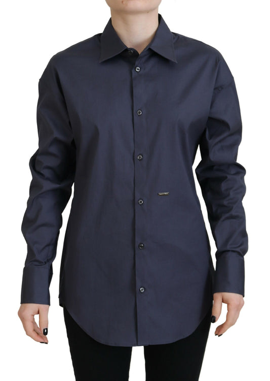 Dsquared² Navy Blue Cotton Button Down Collared Shirt Top Dsquared²