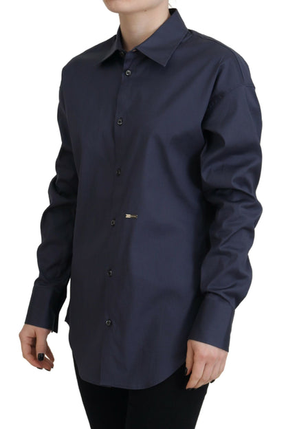 Dsquared² Navy Blue Cotton Button Down Collared Shirt Top Dsquared²