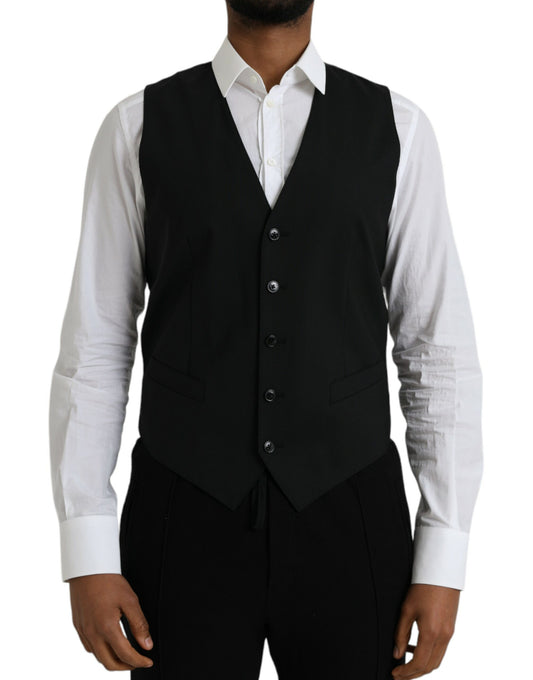 Dolce & Gabbana Black Wool Formal Dress Waistcoat Vest Dolce & Gabbana