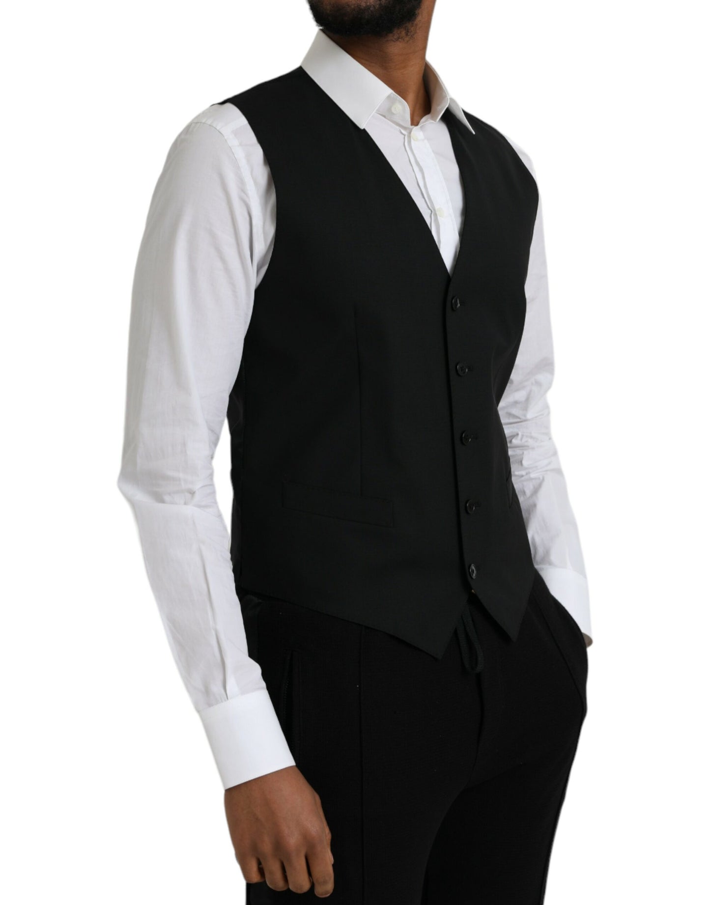 Dolce & Gabbana Black Wool Formal Dress Waistcoat Vest Dolce & Gabbana