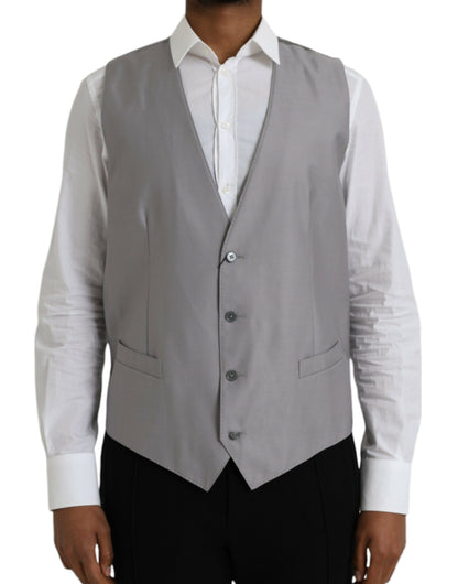 Dolce & Gabbana Light Gray Wool Formal Dress Waistcoat Vest Dolce & Gabbana