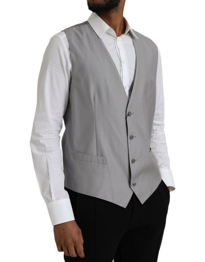 Dolce & Gabbana Light Gray Wool Formal Dress Waistcoat Vest Dolce & Gabbana