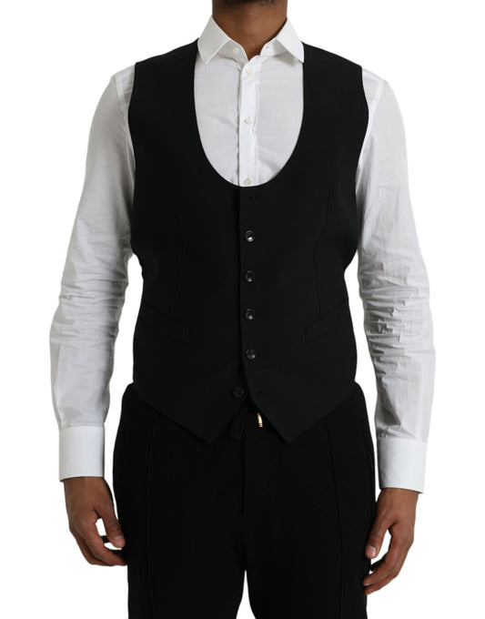 Dolce & Gabbana Black Wool Waistcoat Dress Formal Vest Dolce & Gabbana