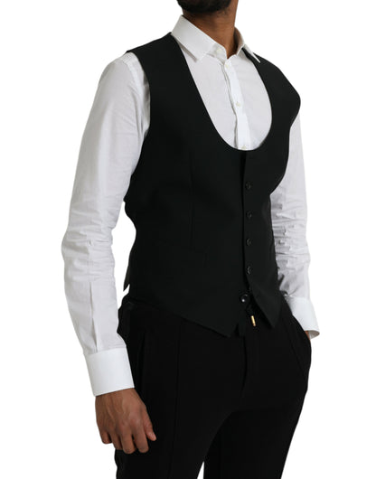 Dolce & Gabbana Black Wool Waistcoat Dress Formal Vest Dolce & Gabbana