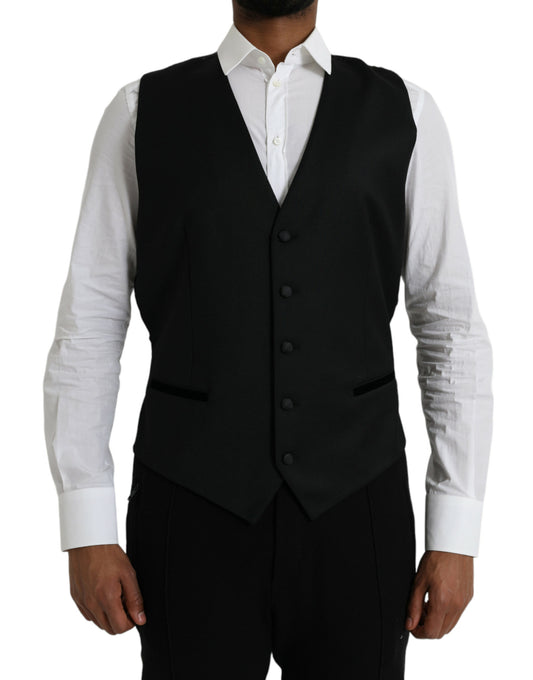 Dolce & Gabbana Black Silk Waistcoat Dress Formal Vest Dolce & Gabbana