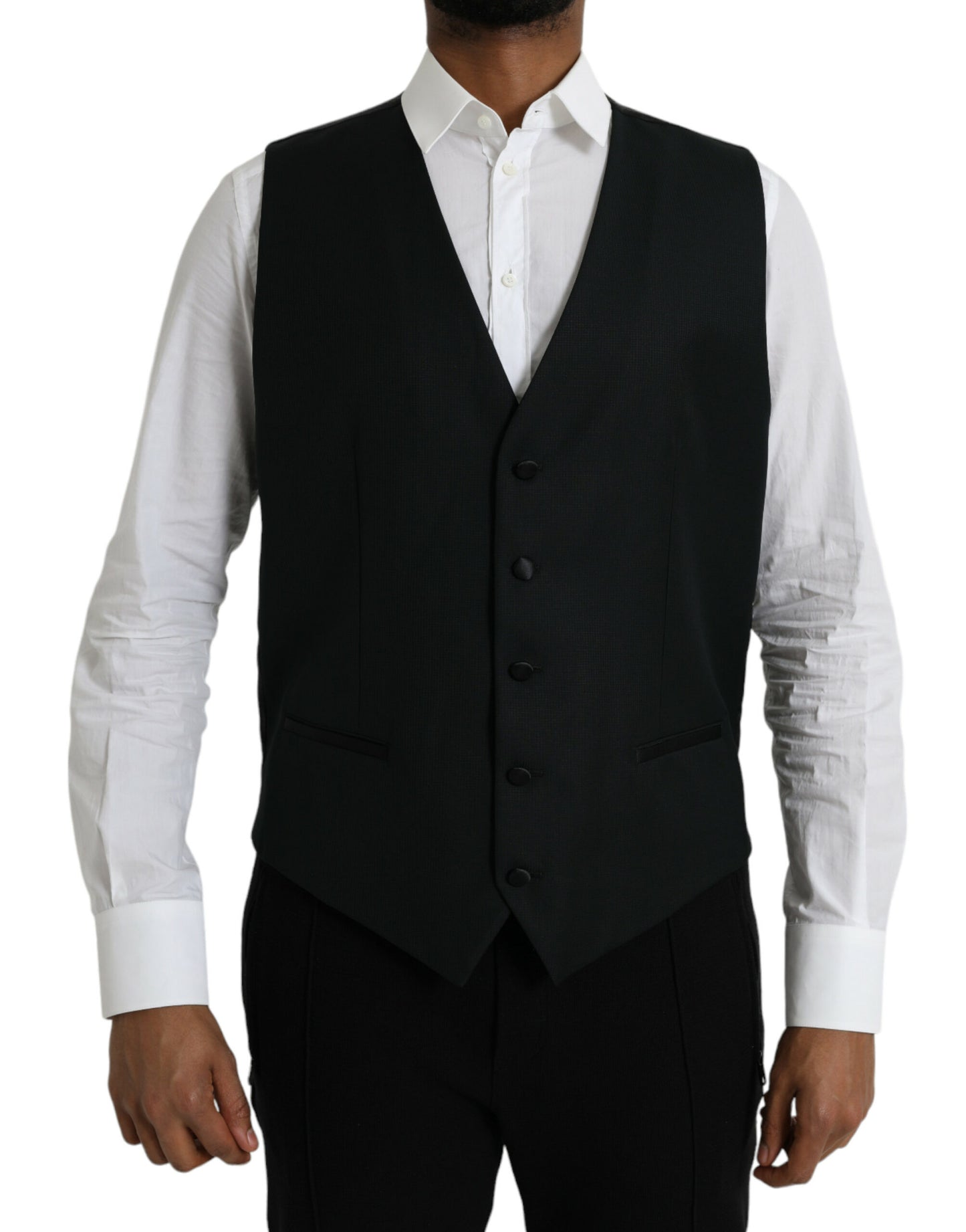 Dolce & Gabbana Black Wool Waistcoat Dress Formal Vest Dolce & Gabbana