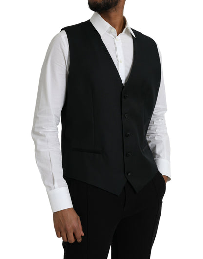 Dolce & Gabbana Black Wool Waistcoat Dress Formal Vest Dolce & Gabbana