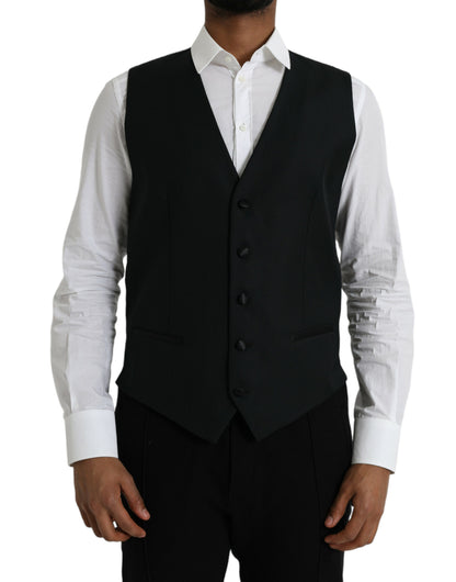 Dolce & Gabbana Black Wool Waistcoat Dress Formal Vest Dolce & Gabbana