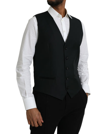 Dolce & Gabbana Black Wool Waistcoat Dress Formal Vest Dolce & Gabbana