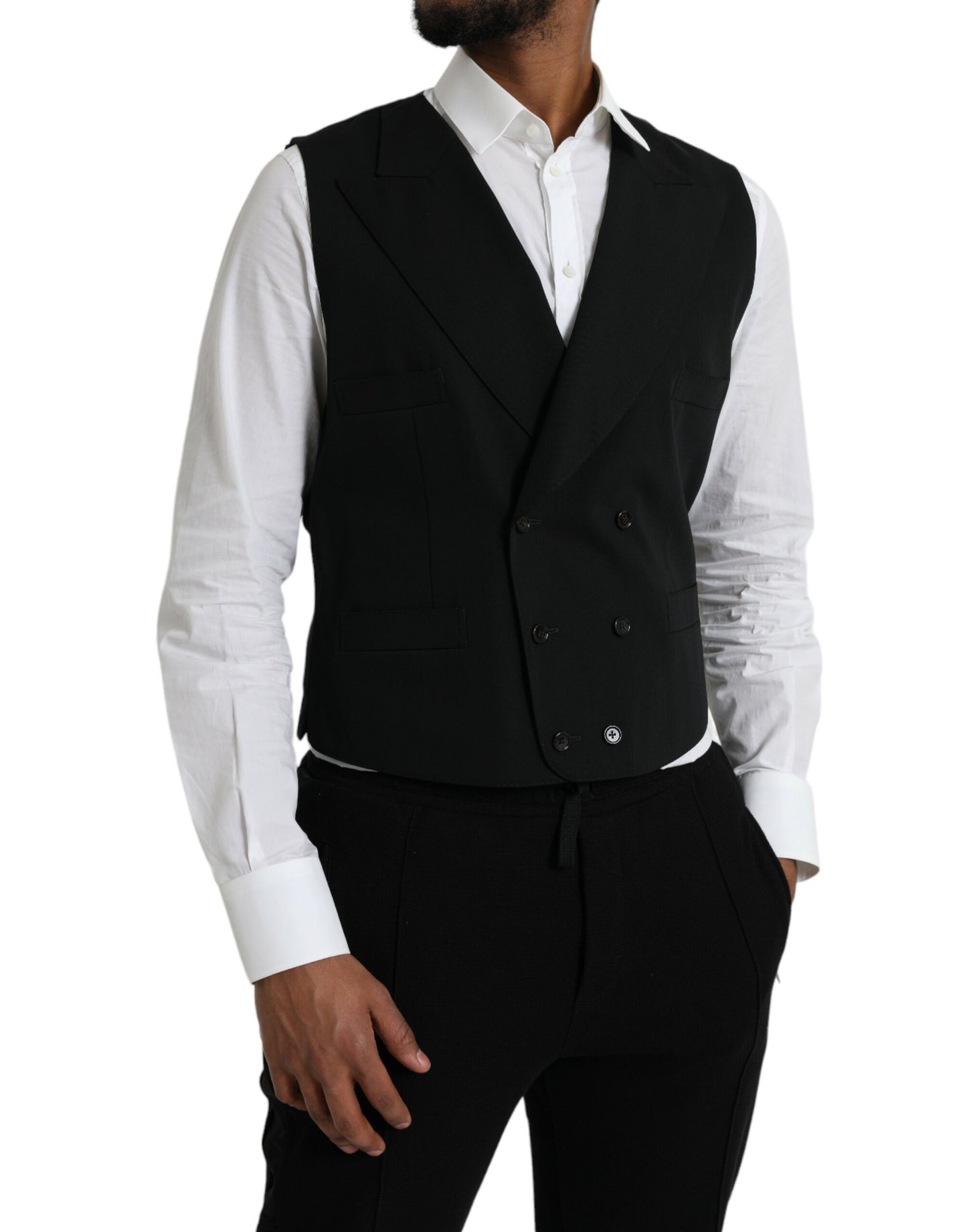 Dolce & Gabbana Black Wool Waistcoat Dress Formal Vest Dolce & Gabbana