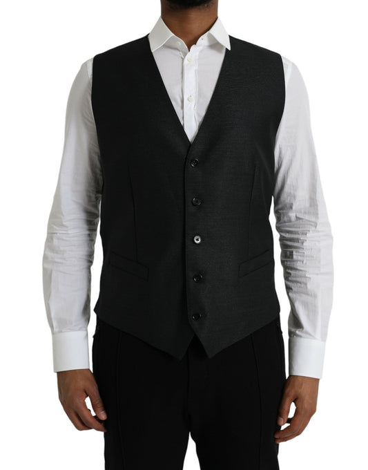 Dolce & Gabbana Black Wool Waistcoat Dress Formal Vest Dolce & Gabbana