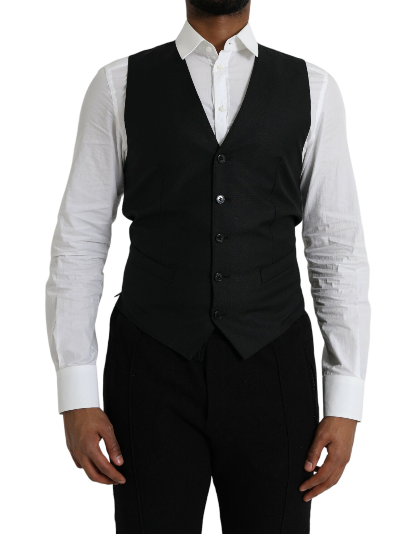 Dolce & Gabbana Black Wool Waistcoat Dress Formal Vest Dolce & Gabbana