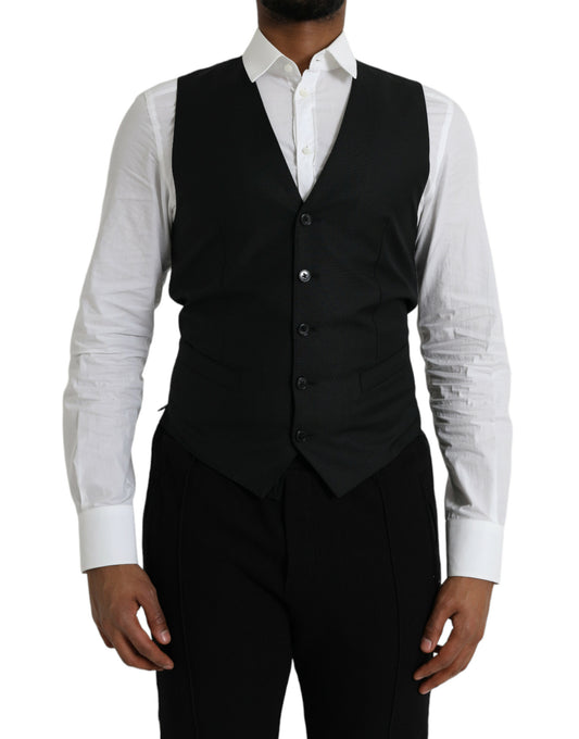 Dolce & Gabbana Black Wool Waistcoat Dress Formal Vest Dolce & Gabbana