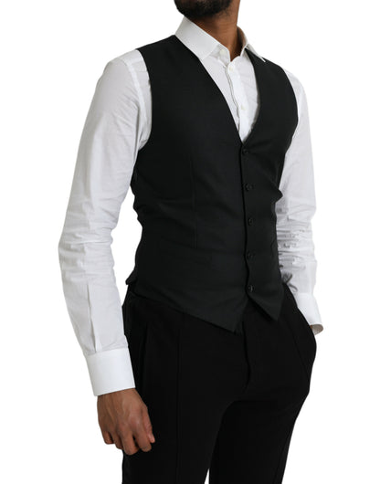 Dolce & Gabbana Black Wool Waistcoat Dress Formal Vest Dolce & Gabbana