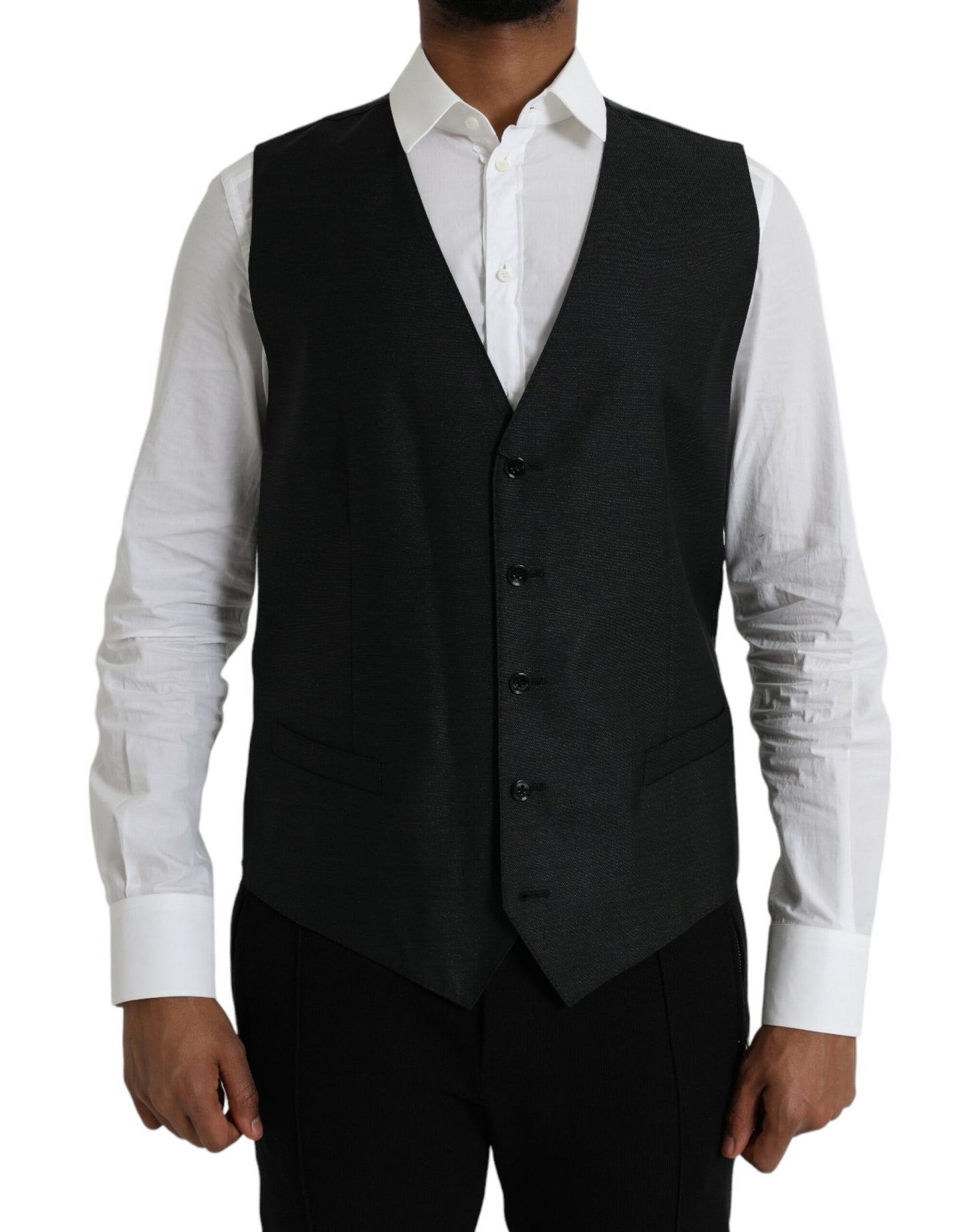 Dolce & Gabbana Black Wool Waistcoat Dress Formal Vest Dolce & Gabbana