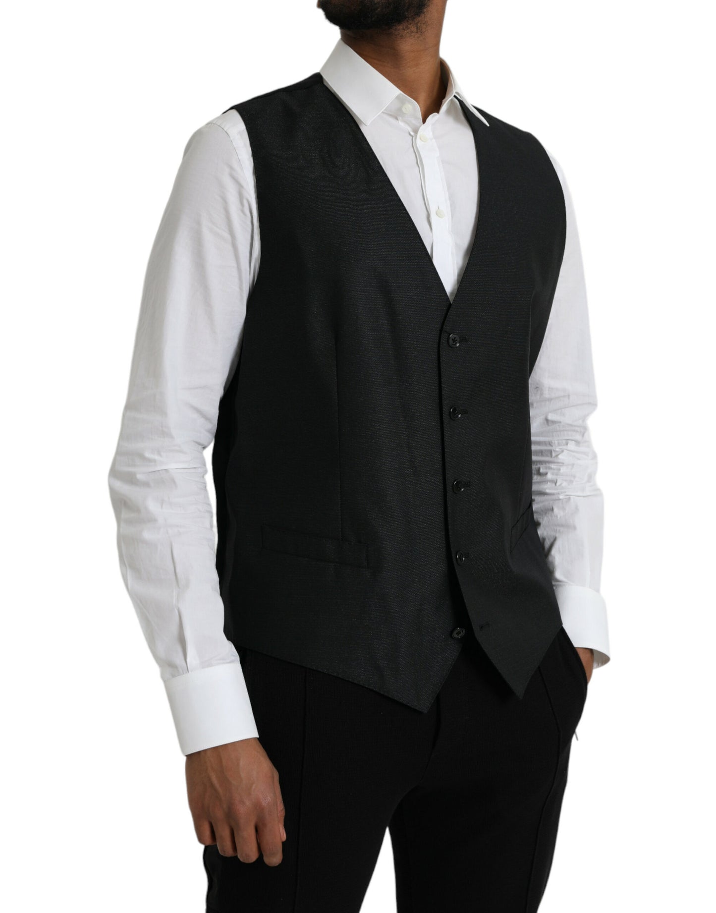 Dolce & Gabbana Black Wool Waistcoat Dress Formal Vest Dolce & Gabbana