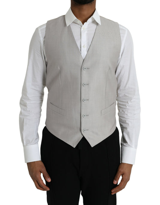 Dolce & Gabbana Light Gray Wool Formal Dress Waistcoat Vest Dolce & Gabbana