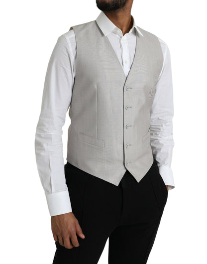 Dolce & Gabbana Light Gray Wool Formal Dress Waistcoat Vest Dolce & Gabbana