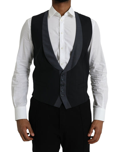 Dolce & Gabbana Black Wool Waistcoat Dress Formal Vest Dolce & Gabbana