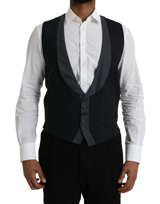 Dolce & Gabbana Black Wool Waistcoat Dress Formal Vest Dolce & Gabbana