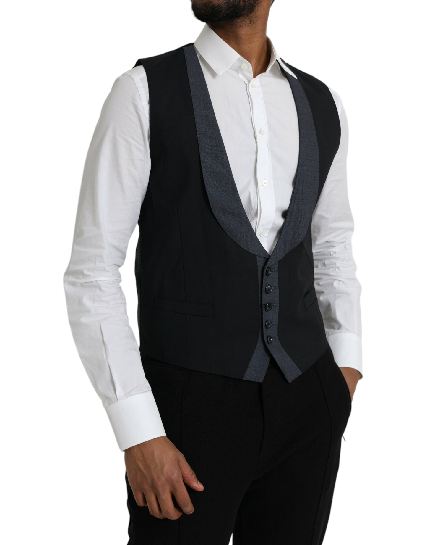 Dolce & Gabbana Black Wool Waistcoat Dress Formal Vest Dolce & Gabbana